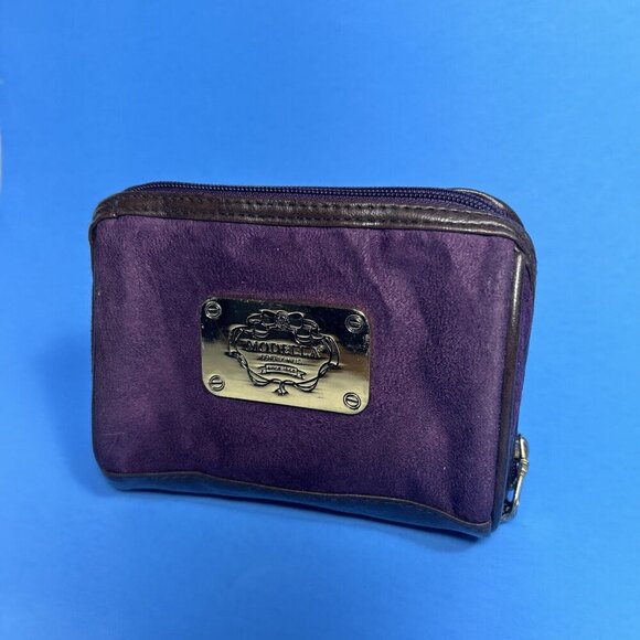 Modella Purple Suede Leather Cosmetic Bag Toiletry Carry All - Picture 2 of 9